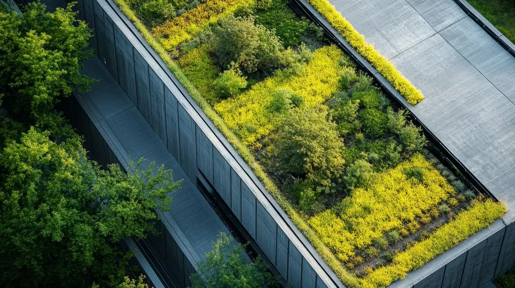 Copertura a verde estensivo con vegetazione su edificio industriale
